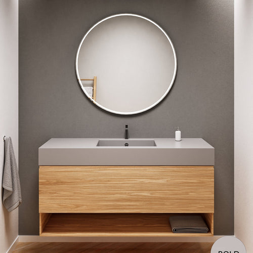 Aurora Single Set – Corian Basin & Countertop with 1 Drawer Vanity & Bottom Shelf - ROVALUX