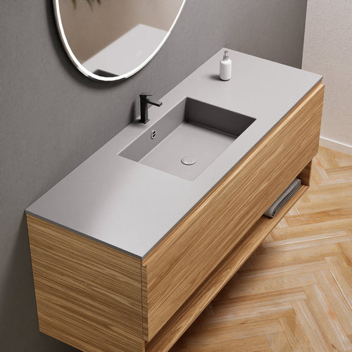 Aurora Single Set – Corian Basin & Countertop with 1 Drawer Vanity & Bottom Shelf - ROVALUX