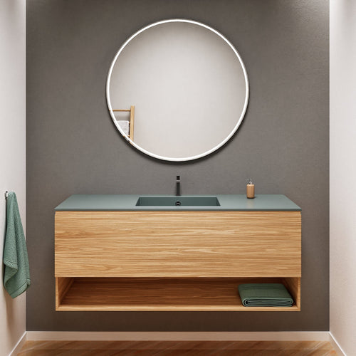 Aurora Single Set – Corian Basin & Countertop with 1 Drawer Vanity & Bottom Shelf - ROVALUX