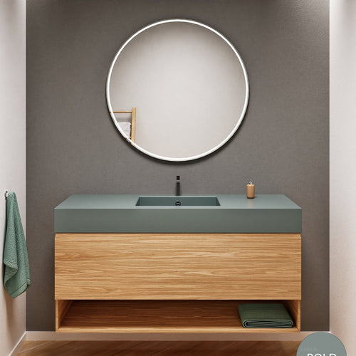 Aurora Single Set – Corian Basin & Countertop with 1 Drawer Vanity & Bottom Shelf - ROVALUX