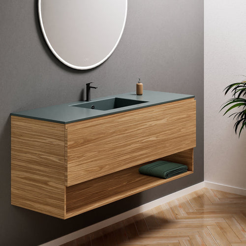 Aurora Single Set – Corian Basin & Countertop with 1 Drawer Vanity & Bottom Shelf - ROVALUX