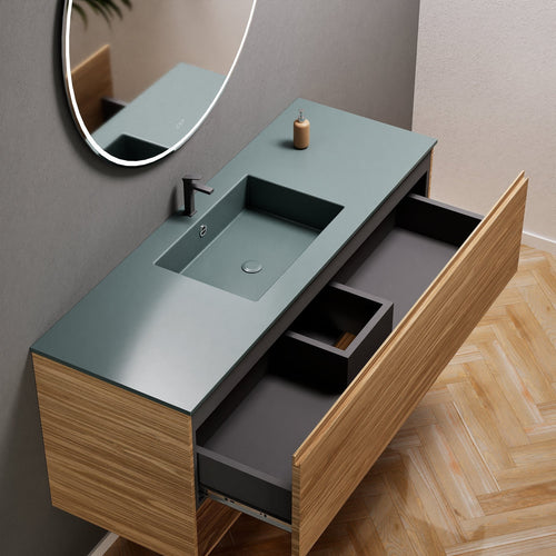 Aurora Single Set – Corian Basin & Countertop with 1 Drawer Vanity & Bottom Shelf - ROVALUX