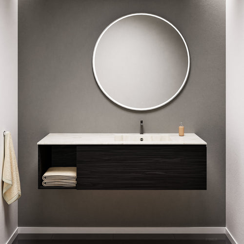 Aurora Single Set – Corian Basi & Countertop with 1 Drawer Vanity & Side Shelf - ROVALUX