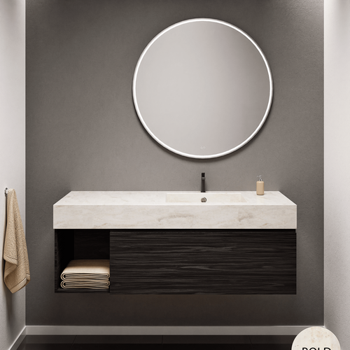 Aurora Single Set – Corian Basi & Countertop with 1 Drawer Vanity & Side Shelf - ROVALUX