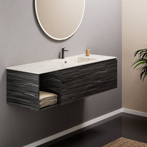 Aurora Single Set – Corian Basi & Countertop with 1 Drawer Vanity & Side Shelf - ROVALUX