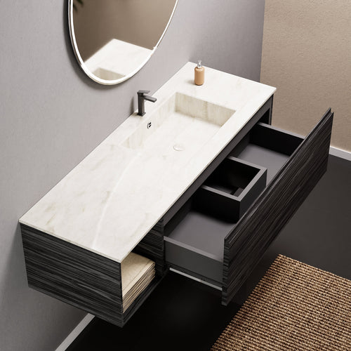 Aurora Single Set – Corian Basi & Countertop with 1 Drawer Vanity & Side Shelf - ROVALUX