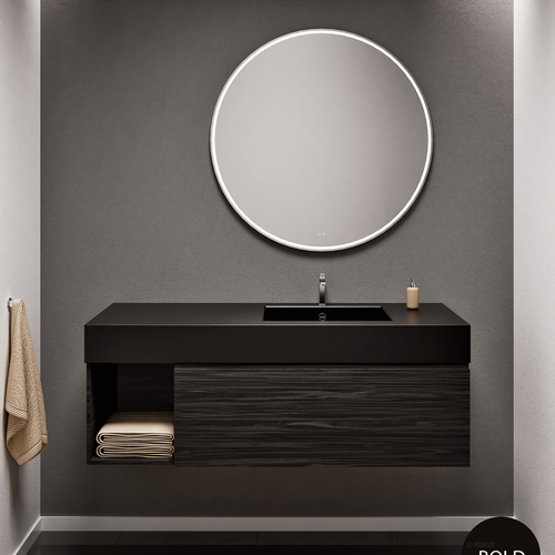 Aurora Single Set – Corian Basi & Countertop with 1 Drawer Vanity & Side Shelf - ROVALUX