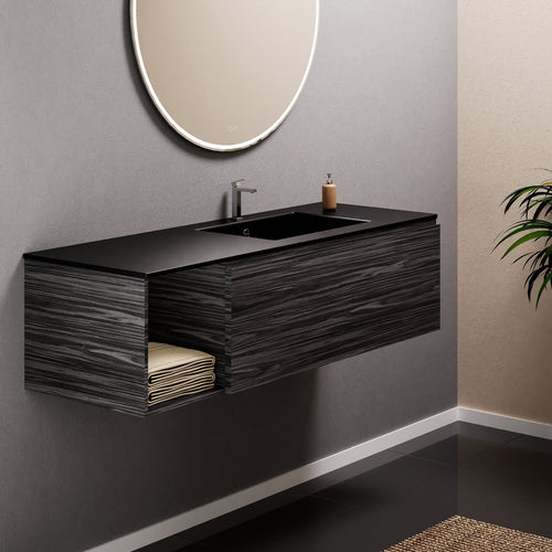Aurora Single Set – Corian Basi & Countertop with 1 Drawer Vanity & Side Shelf - ROVALUX