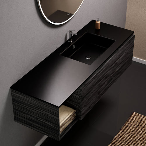 Aurora Single Set – Corian Basi & Countertop with 1 Drawer Vanity & Side Shelf - ROVALUX