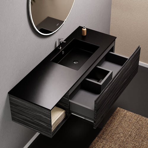 Aurora Single Set – Corian Basi & Countertop with 1 Drawer Vanity & Side Shelf - ROVALUX