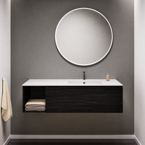 Aurora Single Set – Corian Basi & Countertop with 1 Drawer Vanity & Side Shelf - ROVALUX