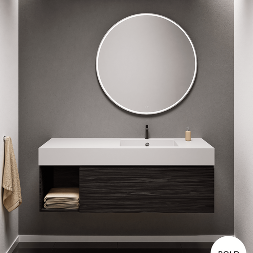 Aurora Single Set – Corian Basi & Countertop with 1 Drawer Vanity & Side Shelf - ROVALUX