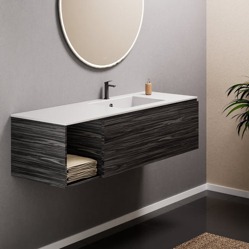 Aurora Single Set – Corian Basi & Countertop with 1 Drawer Vanity & Side Shelf - ROVALUX