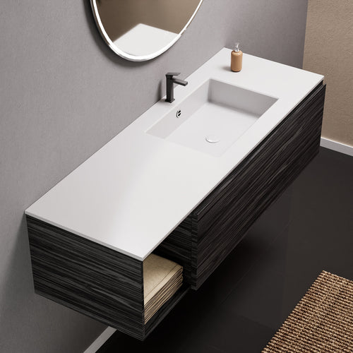 Aurora Single Set – Corian Basi & Countertop with 1 Drawer Vanity & Side Shelf - ROVALUX