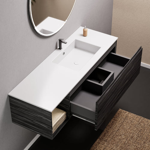 Aurora Single Set – Corian Basi & Countertop with 1 Drawer Vanity & Side Shelf - ROVALUX