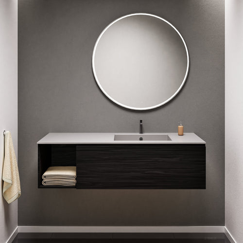 Aurora Single Set – Corian Basi & Countertop with 1 Drawer Vanity & Side Shelf - ROVALUX