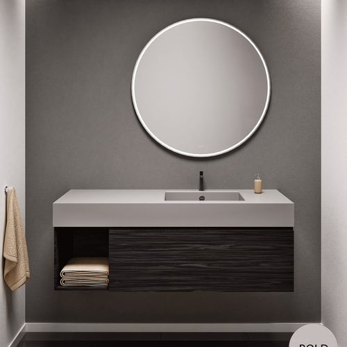 Aurora Single Set – Corian Basi & Countertop with 1 Drawer Vanity & Side Shelf - ROVALUX