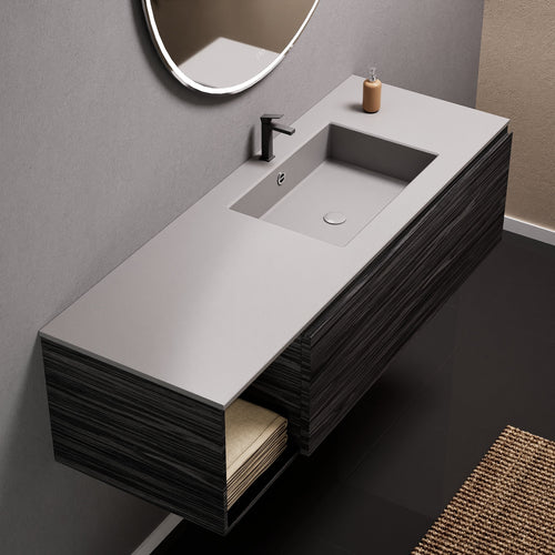 Aurora Single Set – Corian Basi & Countertop with 1 Drawer Vanity & Side Shelf - ROVALUX