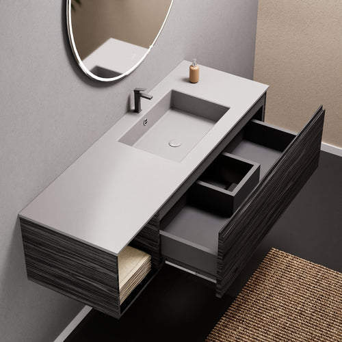 Aurora Single Set – Corian Basi & Countertop with 1 Drawer Vanity & Side Shelf - ROVALUX