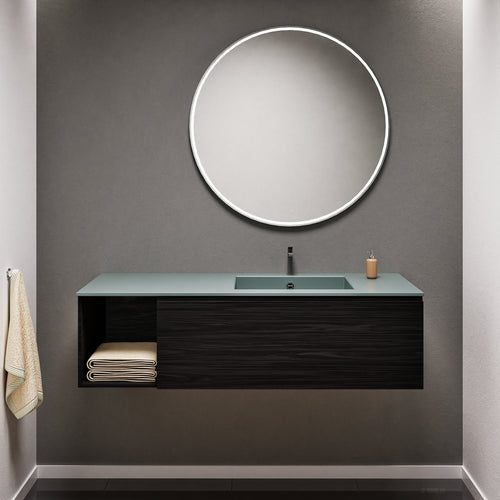 Aurora Single Set – Corian Basi & Countertop with 1 Drawer Vanity & Side Shelf - ROVALUX