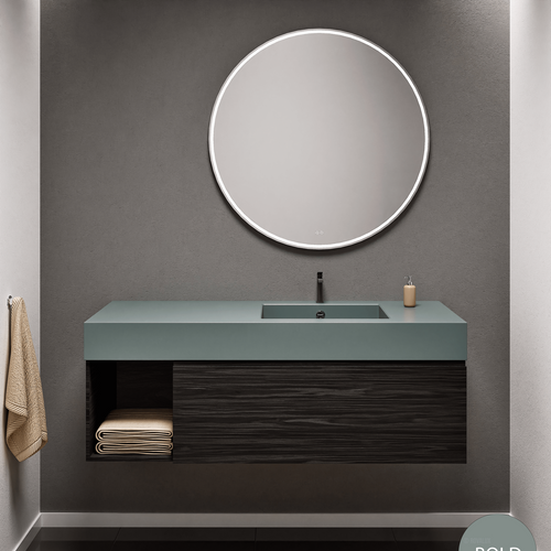 Aurora Single Set – Corian Basi & Countertop with 1 Drawer Vanity & Side Shelf - ROVALUX