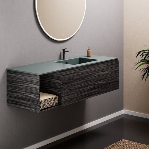 Aurora Single Set – Corian Basi & Countertop with 1 Drawer Vanity & Side Shelf - ROVALUX