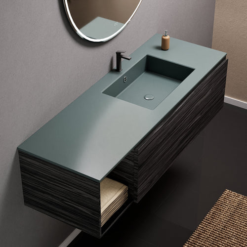 Aurora Single Set – Corian Basi & Countertop with 1 Drawer Vanity & Side Shelf - ROVALUX
