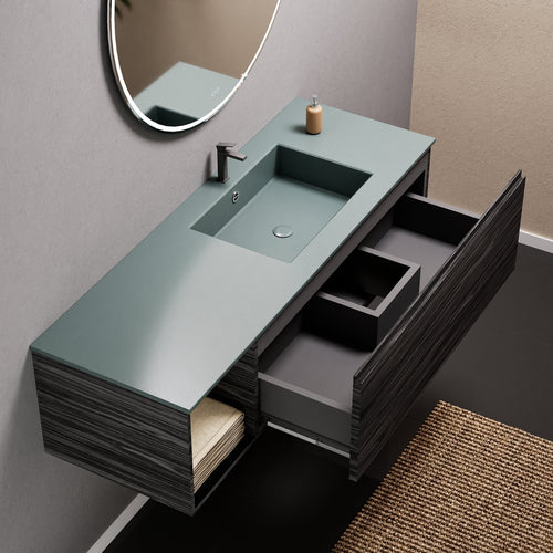 Aurora Single Set – Corian Basi & Countertop with 1 Drawer Vanity & Side Shelf - ROVALUX