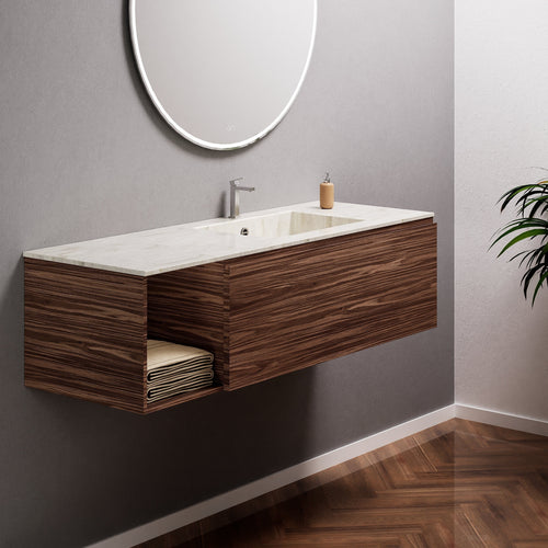 Aurora Single Set – Corian Basi & Countertop with 1 Drawer Vanity & Side Shelf - ROVALUX
