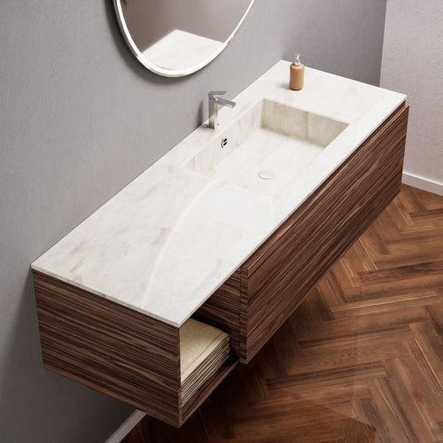 Aurora Single Set – Corian Basi & Countertop with 1 Drawer Vanity & Side Shelf - ROVALUX