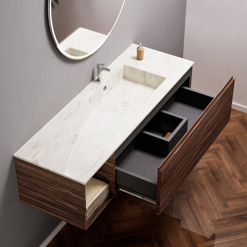 Aurora Single Set – Corian Basi & Countertop with 1 Drawer Vanity & Side Shelf - ROVALUX