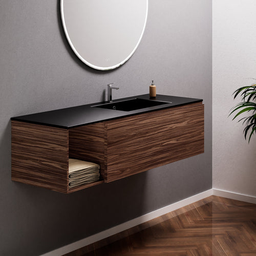 Aurora Single Set – Corian Basi & Countertop with 1 Drawer Vanity & Side Shelf - ROVALUX
