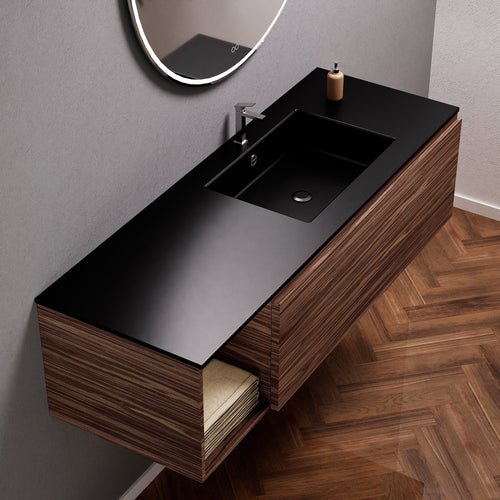 Aurora Single Set – Corian Basi & Countertop with 1 Drawer Vanity & Side Shelf - ROVALUX