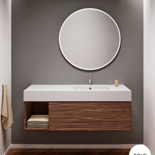 Aurora Single Set – Corian Basi & Countertop with 1 Drawer Vanity & Side Shelf - ROVALUX