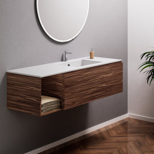 Aurora Single Set – Corian Basi & Countertop with 1 Drawer Vanity & Side Shelf - ROVALUX