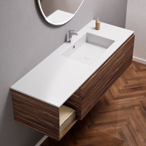 Aurora Single Set – Corian Basi & Countertop with 1 Drawer Vanity & Side Shelf - ROVALUX