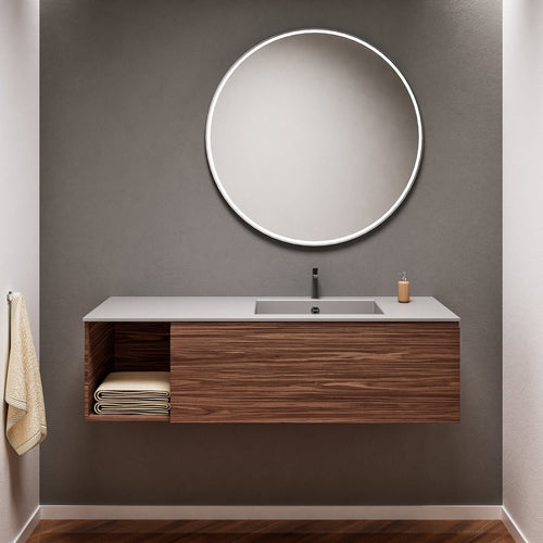 Aurora Single Set – Corian Basi & Countertop with 1 Drawer Vanity & Side Shelf - ROVALUX