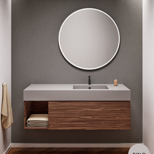 Aurora Single Set – Corian Basi & Countertop with 1 Drawer Vanity & Side Shelf - ROVALUX