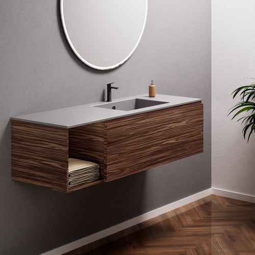 Aurora Single Set – Corian Basi & Countertop with 1 Drawer Vanity & Side Shelf - ROVALUX