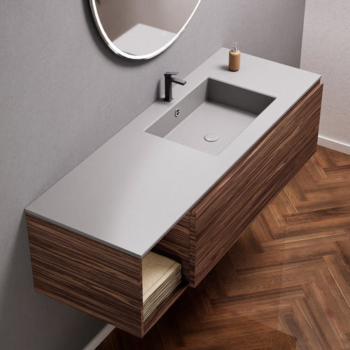 Aurora Single Set – Corian Basi & Countertop with 1 Drawer Vanity & Side Shelf - ROVALUX
