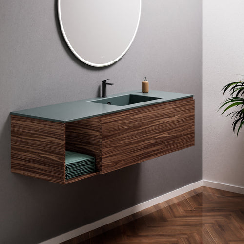 Aurora Single Set – Corian Basi & Countertop with 1 Drawer Vanity & Side Shelf - ROVALUX