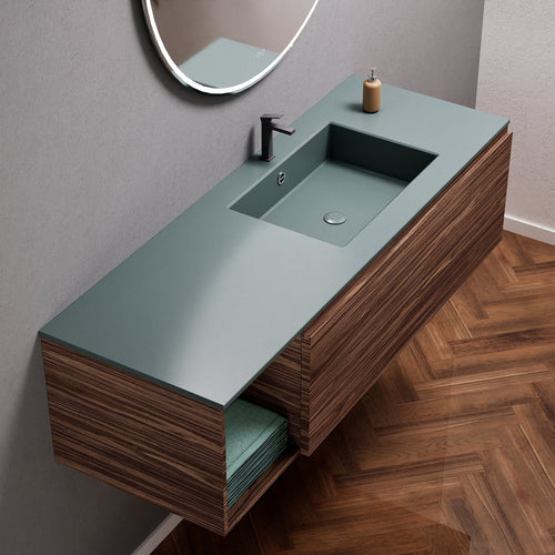 Aurora Single Set – Corian Basi & Countertop with 1 Drawer Vanity & Side Shelf - ROVALUX