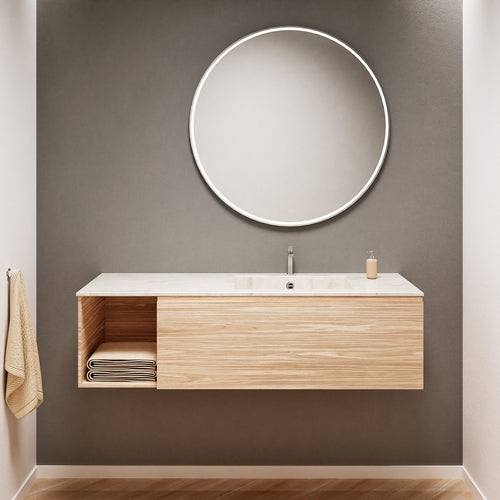 Aurora Single Set – Corian Basi & Countertop with 1 Drawer Vanity & Side Shelf - ROVALUX
