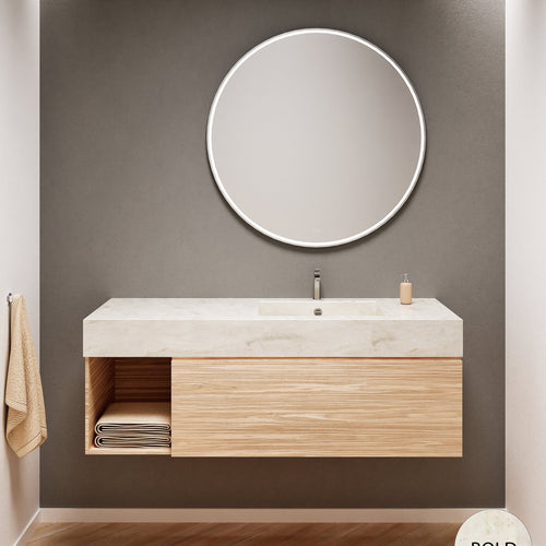 Aurora Single Set – Corian Basi & Countertop with 1 Drawer Vanity & Side Shelf - ROVALUX