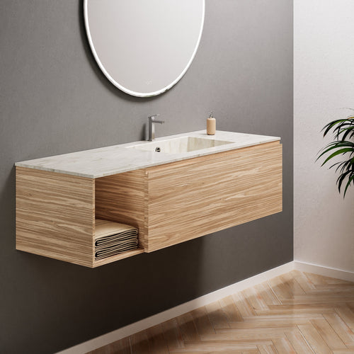 Aurora Single Set – Corian Basi & Countertop with 1 Drawer Vanity & Side Shelf - ROVALUX