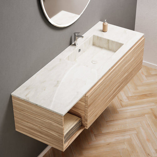Aurora Single Set – Corian Basi & Countertop with 1 Drawer Vanity & Side Shelf - ROVALUX