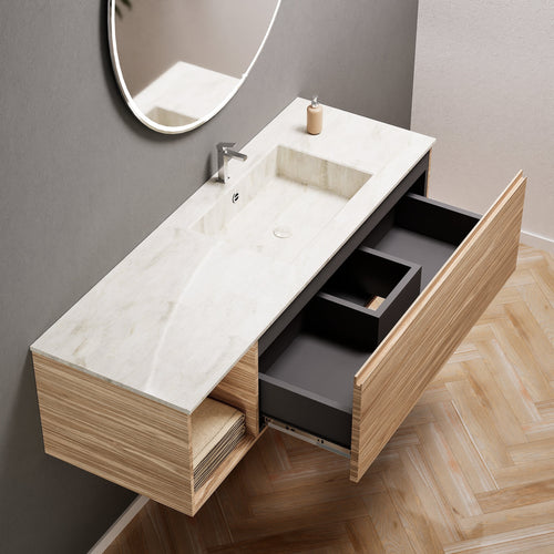 Aurora Single Set – Corian Basi & Countertop with 1 Drawer Vanity & Side Shelf - ROVALUX