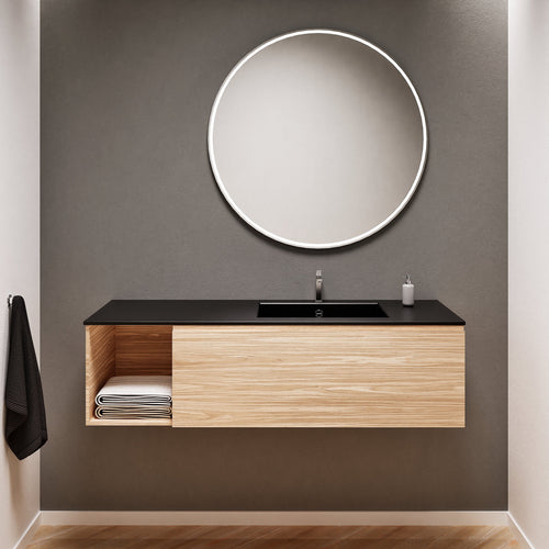 Aurora Single Set – Corian Basi & Countertop with 1 Drawer Vanity & Side Shelf - ROVALUX