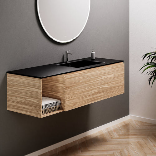 Aurora Single Set – Corian Basi & Countertop with 1 Drawer Vanity & Side Shelf - ROVALUX