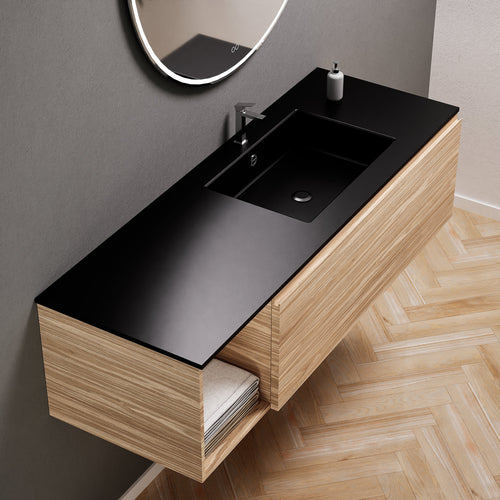 Aurora Single Set – Corian Basi & Countertop with 1 Drawer Vanity & Side Shelf - ROVALUX